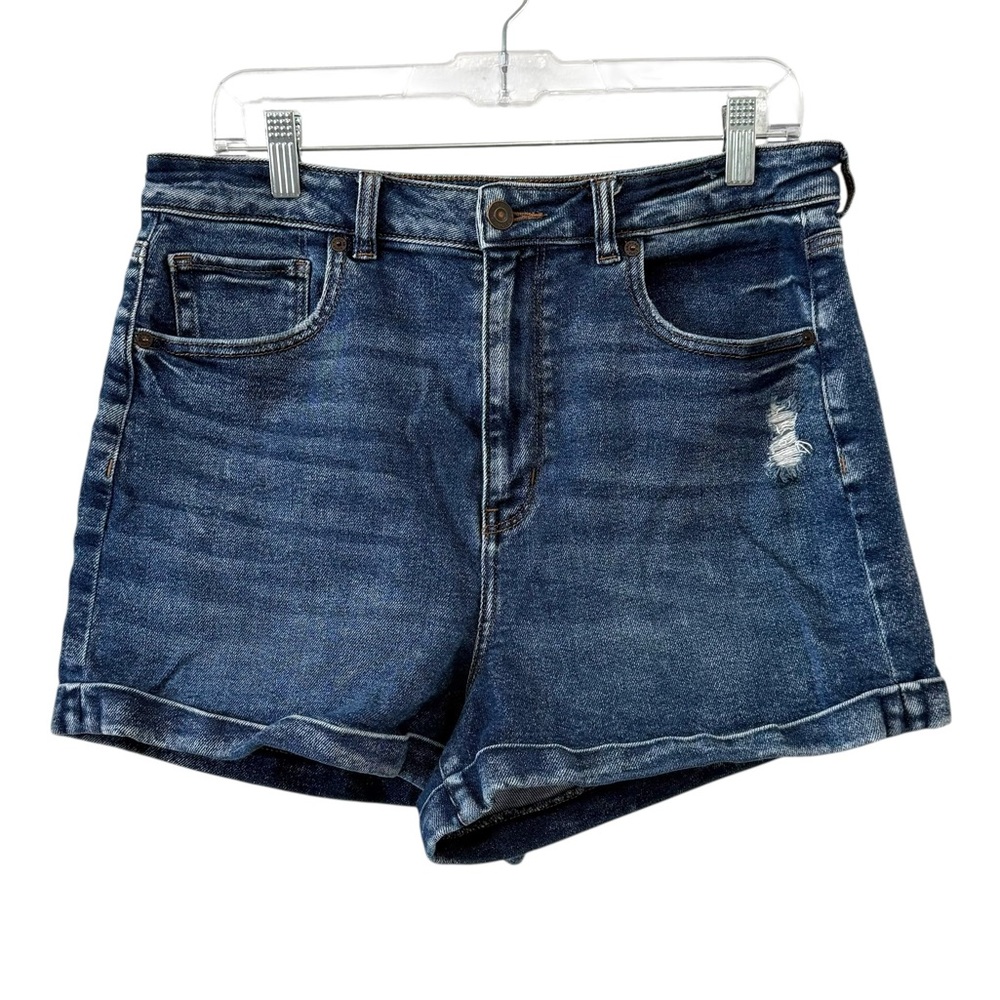 American Eagle Highest Rise Mom Shorts Size 12 Stretch Distressed Cuffed Denim